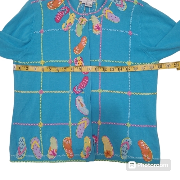 Jack B Quick Embroidered Blue Pink Yellow Cardigan Size Large - Picture 5 of 11